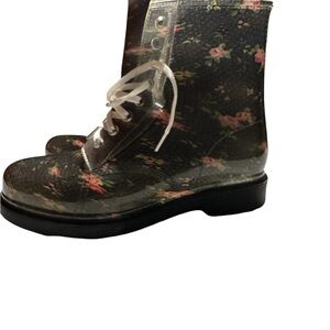 Bongo Cameroon Women's Size 10 Vinyl Lace Up Floral Rubber Combat Boots Rain